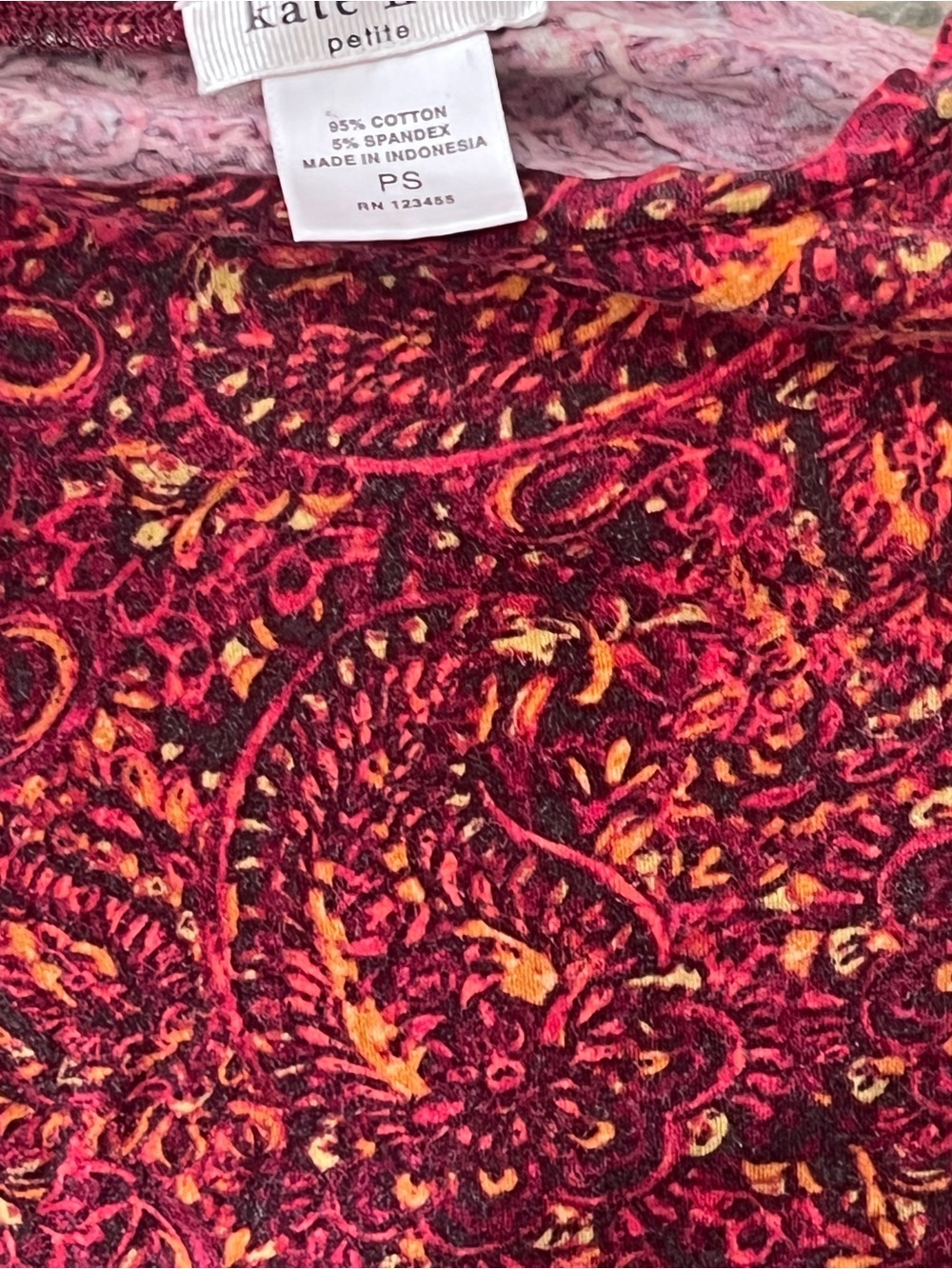 Kate Hill Red Paisley Petite Tunic Top with Orange & Yellow Accents